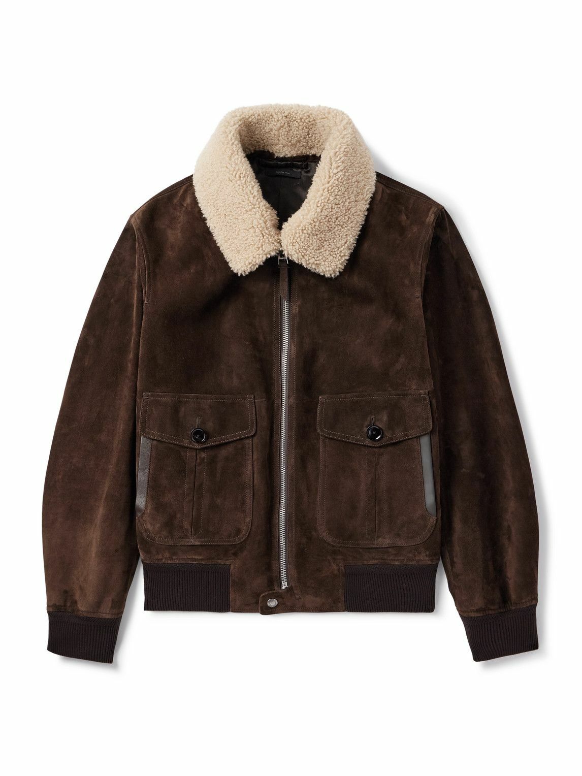 TOM FORD - Shearling-Trimmed Suede Jacket - Brown