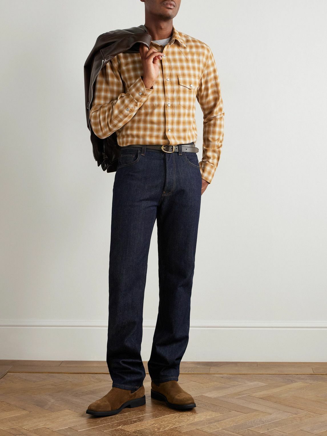 TOM FORD - Slim-Fit Checked Cotton-Twill Shirt - Yellow