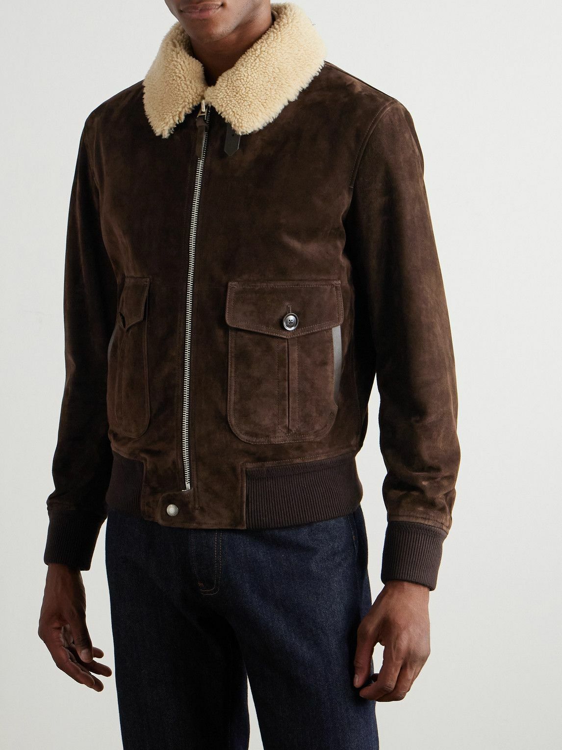 TOM FORD - Shearling-Trimmed Suede Jacket - Brown
