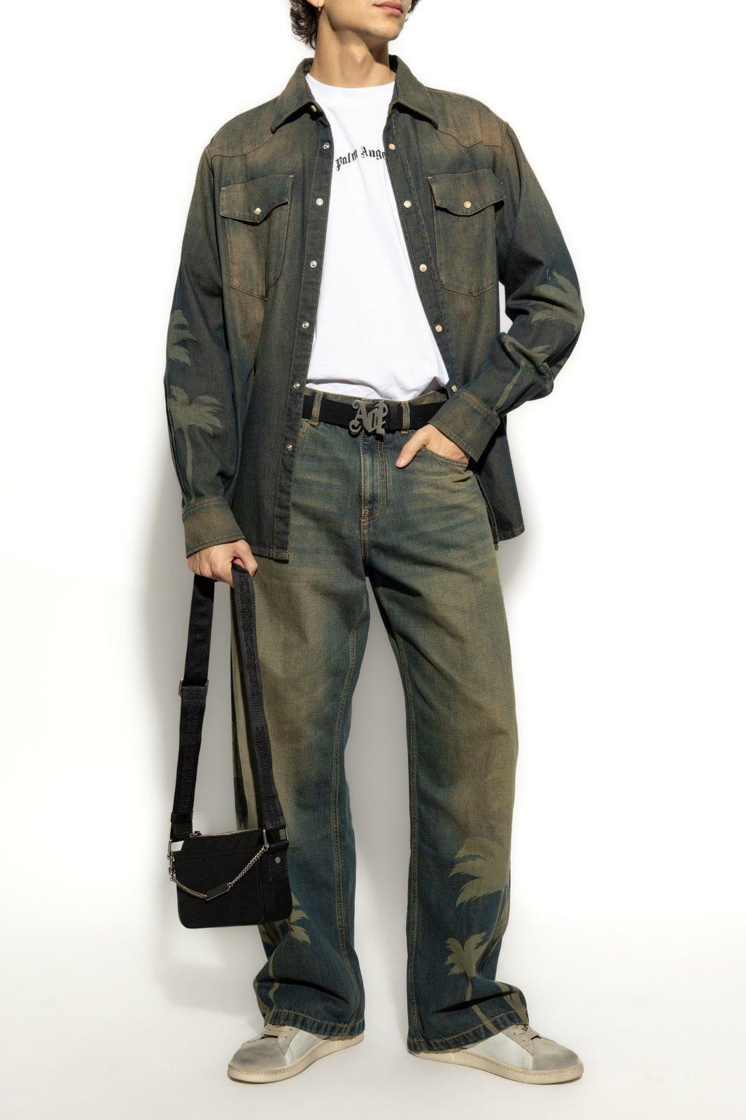 Palm Angels Laser Palm Wide Leg Jeans