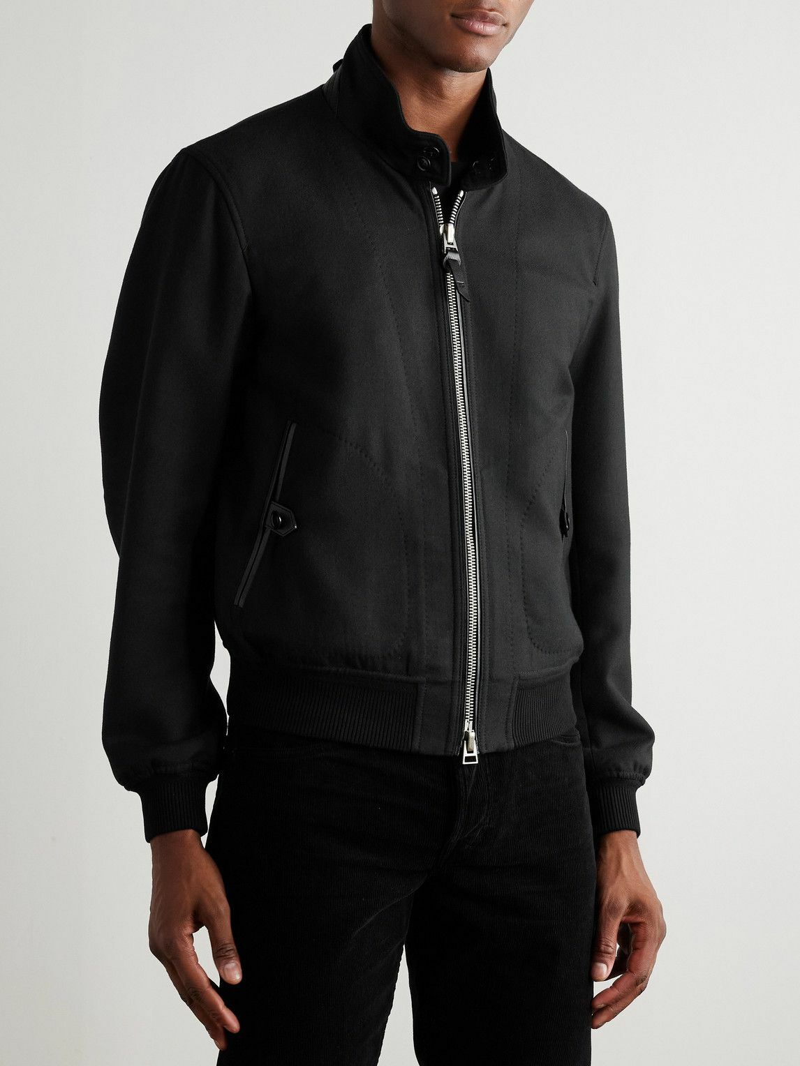 TOM FORD - Leather-Trimmed Wool and Silk-Blend Twill Bomber Jacket - Black