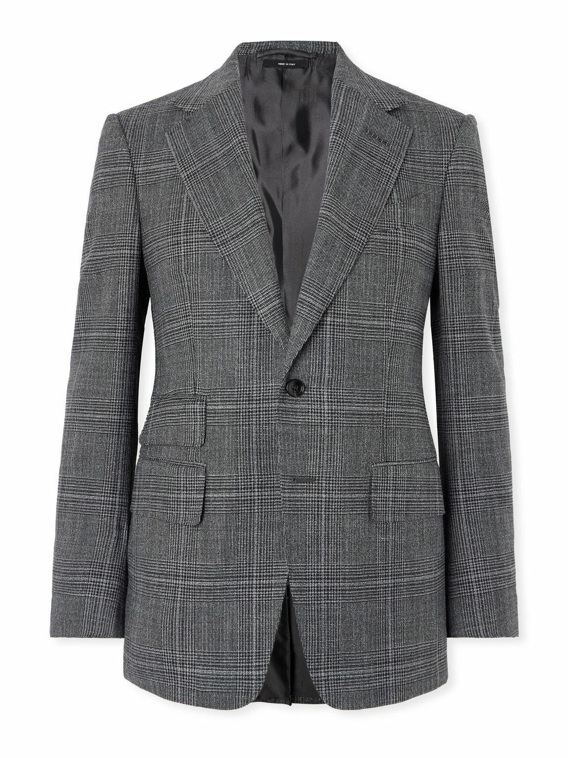 TOM FORD - Shelton Slim-Fit Prince of Wales Wool and Silk-Blend Suit Jacket - Gray