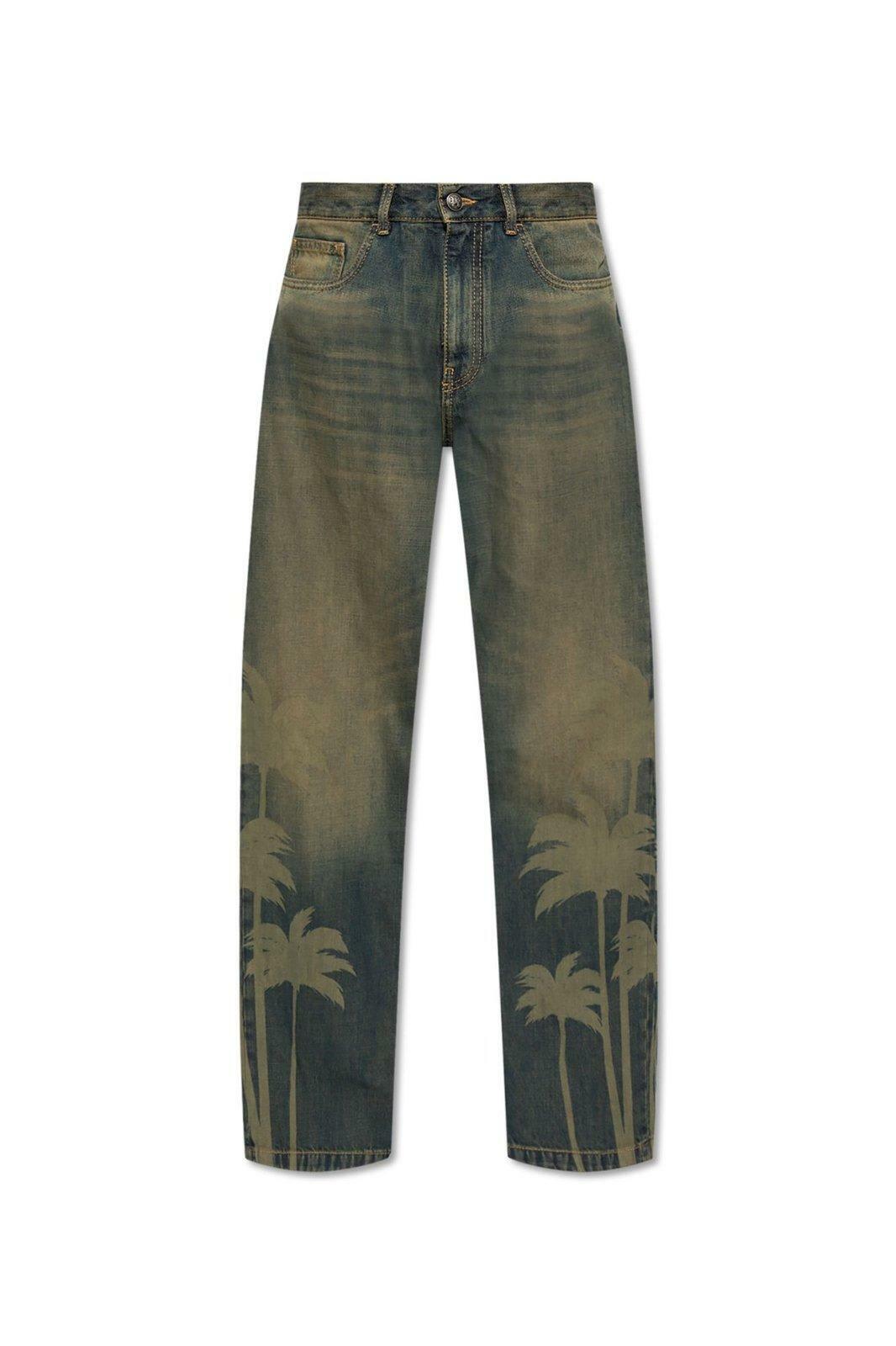 Palm Angels Laser Palm Wide Leg Jeans