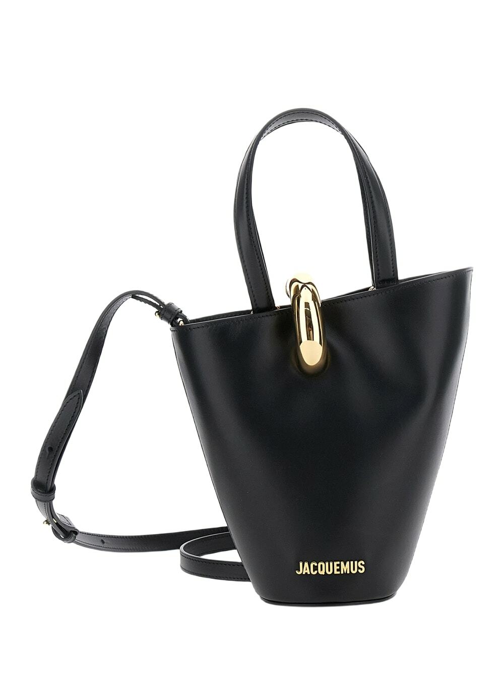 Jacquemus le Petit Bambina Black Shoulder Bag With Embossed Logo Lettering On The Front And Fixed Shoulder Strap In Ecoleather Woman